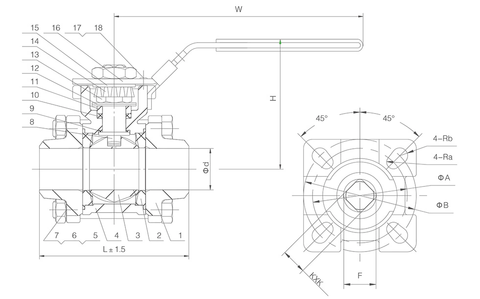 2PC Stainless Steel Direct Mount Ball Valve